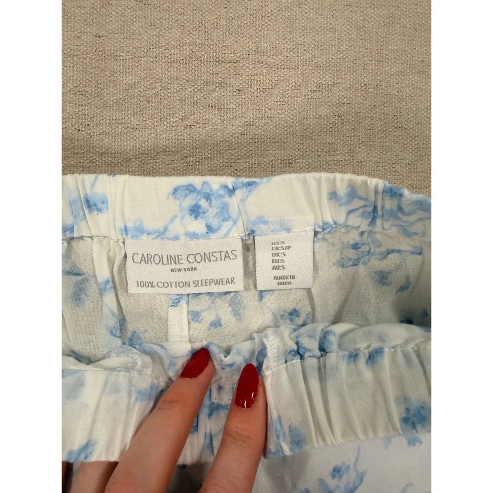 Caroline Constas Women Blue White Floral Cotton Pajama Set Cami Shorts Small NWT